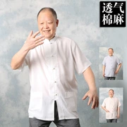 Mùa hè trung niên và người lớn tuổi quần áo cộng với phân bón để tăng phiên bản của nam giới Tang phù hợp với áo sơ mi ngắn tay chất béo bông lỏng