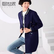 Hee world 2016 mùa đông mới đơn giản khâu thêu áo len dài nữ 198LG016 - Áo khoác dài