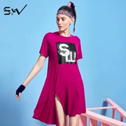SW váy thể thao váy dài phần hè mới tập thể dục chạy lỏng mỏng tay áo ngắn thời trang váy giản dị - Trang phục thể thao