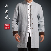 Của nam giới Tang phù hợp với phần dài linen coat trang phục dân tộc phong cách Trung Quốc mùa xuân áo sơ mi nam thiền nằm quần áo áo khoác