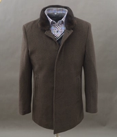Mùa đông của nam giới kinh doanh len len dài coat coat mink cổ áo cổ điển không có mũ đứng cổ áo áo gió nam
