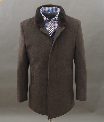 Mùa đông của nam giới kinh doanh len len dài coat coat mink cổ áo cổ điển không có mũ đứng cổ áo áo gió nam Áo len