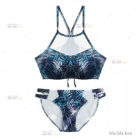 Bla bla bra-Turquoise in retro sexy vẻ đẹp trở lại thu thập đầy đặn bikini chia 2 piece áo tắm bikini sexy