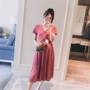 Thai sản mặc 2018 mùa hè mới v- cổ căng mỏng mỏng thời trang phụ nữ mang thai nóng mẹ áo dài Hàn Quốc váy bầu