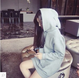 Mùa xuân mới cao đẳng gió mềm chị nhỏ tươi tai thỏ trùm đầu áo len sinh viên loose hood coat jacket