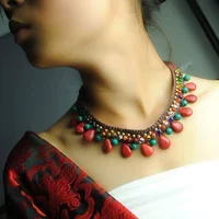 Этническое ожерелье, бирюзовая цепочка до ключиц ручной работы, этнический стиль, Таиланд