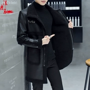 Áo khoác da dài của nam giới mỏng Hàn Quốc phiên bản của mùa đông mới đẹp trai cộng với nhung dày lông một áo gió áo gió