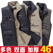 Mùa thu hai bên mặc cotton mỏng trung niên nam vest vest vai túi móc áo vest cá chụp ảnh du lịch