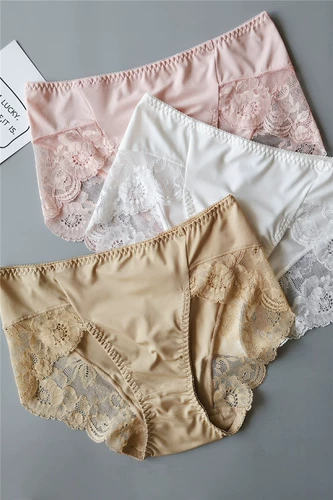 Розовое нижнее белье, шелковистые японские шелковые сексуальные дышащие штаны, средняя посадка, большой размер