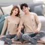 Bộ đồ ngủ đôi mùa xuân và mùa thu của phụ nữ dài tay tinh khiết cotton dễ thương hoạt hình nam XL phù hợp với dịch vụ gia đình đồ bộ mặc nhà cao cấp