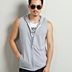 Mùa xuân và mùa hè nam mỏng vest nam mỏng không tay trùm đầu vest thể thao vest dây kéo áo khoác đan cardigan thủy triều Dệt kim Vest