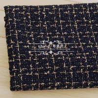 Đen màu xanh hải quân đan xen vàng hồng nhỏ gió thơm vải tweed thô vuông vải thiết kế trang phục hàng loạt lớn - Vải vải tự làm vải thô mộc