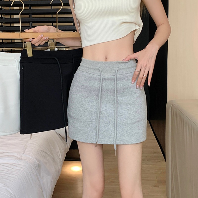 Sweet and Spicy Style Drawstring Sports White Skirt 2023 Summer New Girl's High Waist All-match Hip A- line Skirt