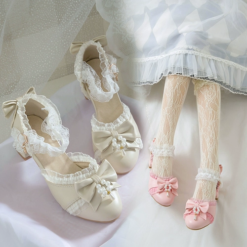 Японское милое кружевное ханьфу с бантиком, туфли, стиль Лолита, осеннее