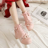 Martens, оригинальные милые флисовые туфли для принцессы с бантиком на платформе на высоком каблуке, короткие сапоги, стиль Лолита