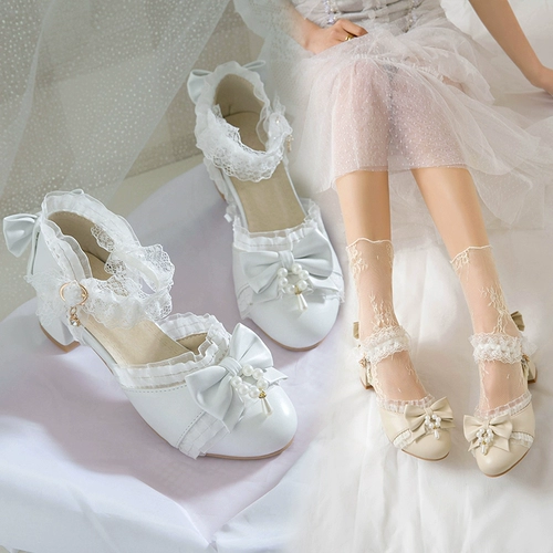 Японское милое кружевное ханьфу с бантиком, туфли, стиль Лолита, осеннее