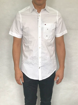 Jiuwei xác thực toàn cầu mua Tommy Hilfiger mùa hè mới phiên bản mỏng của bông thoải mái áo sơ mi ngắn tay sơ mi trắng tay ngắn Áo