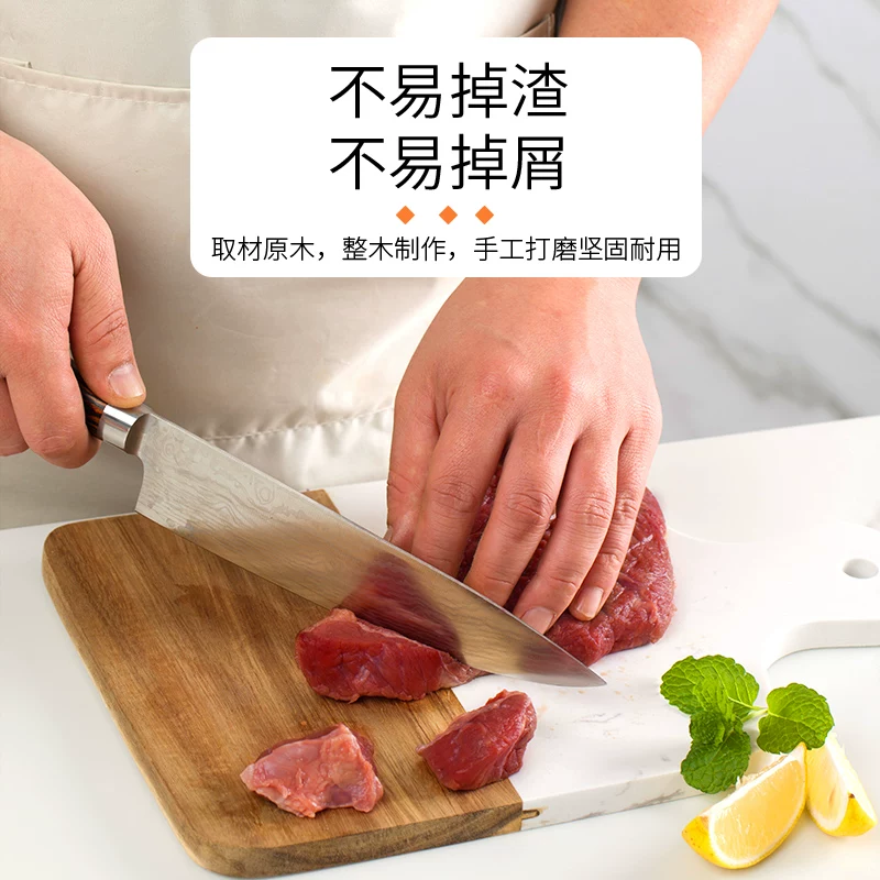 Square handle from natural wood, marble cutting board