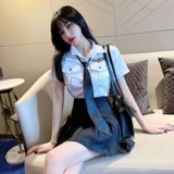 Летний модный галстук, рубашка, юбка в складку, комплект, высокая талия