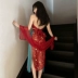 Đồ chơi cosplay retro phong cách Trung Hoa Hanfu màu đỏ gợi cảm Halterneck treo hở lưng Bộ đồ ngủ trong suốt váy phù hợp với