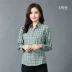 Phụ nữ trung niên và cao tuổi áo sơ mi kẻ sọc dài tay cotton plus size mẹ béo mặc mùa xuân và mùa thu áo sơ mi mỏng manh - Áo sơ mi