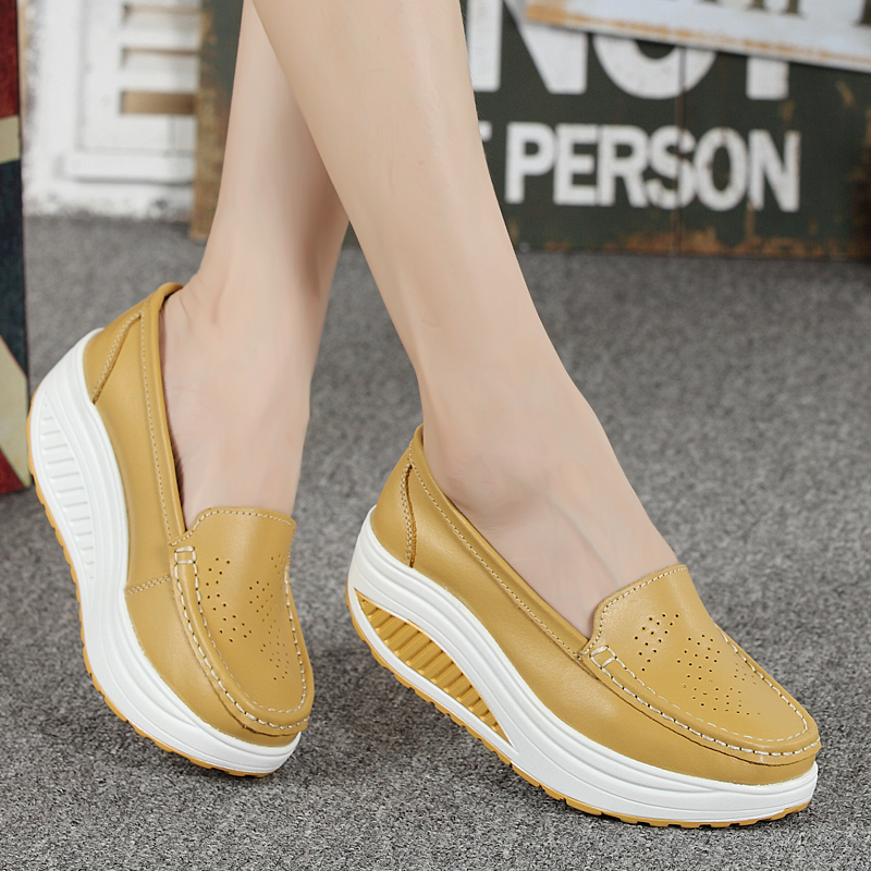811 / Yellow2021 spring and autumn Women's Shoes Thick bottom Muffin Slope heel Women's shoes comfortable non-slip Mom shoes white Nurse shoes Rocking shoes