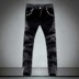 Mùa thu và mùa đông mới jeans nam xu hướng xe máy cá tính khâu quần da Mỏng mỏng feet quần nam quần đen Quần da