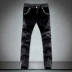 Mùa thu và mùa đông mới jeans nam xu hướng xe máy cá tính khâu quần da Mỏng mỏng feet quần nam quần đen