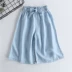 Quần bé gái cotton mỏng của Tencel quần ống rộng cạp cao trẻ em quần ống loe phiên bản Hàn Quốc của quần short bé trai 7 điểm quần jeans - Quần jean