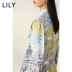 LILY2020 mùa xuân mới của phụ nữ băng quấn cổ tay áo dài in giữa lưng cao 120100C7250 - Váy eo cao