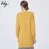 Lily2018 mùa đông mới của phụ nữ kẻ sọc dài áo len đơn ngực áo len 118410B1701 - Áo khoác dài
