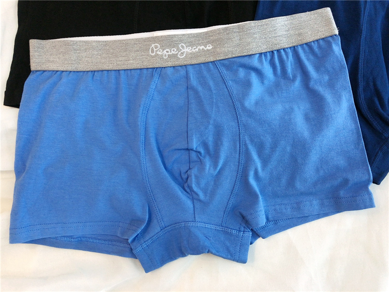 Sky Blue Grey Edge5 piece free shipping ● Europe and America original single foreign trade high quality pure cotton Solid color middle-waisted Flat angle Boxer underwear man