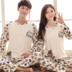 Bộ đồ ngủ mùa xuân và mùa thu cotton nữ kích thước lớn mùa thu đông đồ bộ nữ Cặp đôi