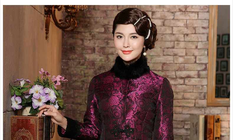 [秀观唐]紫馨2014冬装新款唐装棉衣 毛领夹棉中式女装外套tc4935