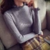 2018 Hàn Quốc phiên bản của mùa xuân và mùa thu nửa cao cổ áo hoang dã knit đáy áo sơ mi nữ dài tay áo nấm cổ áo vớ áo len áo len
