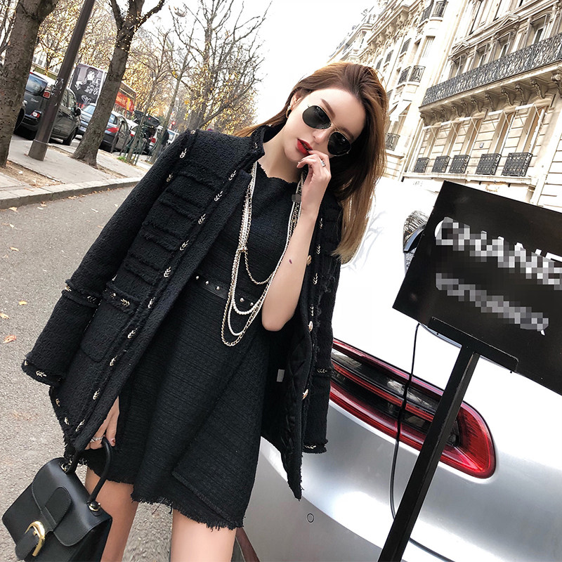 Chào buổi sáng Fan Fan Mingyuan nhỏ hương thơm phong cách của phụ nữ dày áo len nữ mùa đông Hàn Quốc phiên bản của ngắn dày tweed coat triều