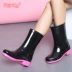 Dripdrop thời trang giày đi mưa của phụ nữ ống rắn màu mưa giày không thấm nước giày cao su không thấm nước - Rainshoes
