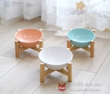 Маленькая свежая бамбук с ветром и деревянная миска и керамическая миска для домашних животных питание для кошачья чаша вода White Orange Blue три цвета