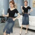 Denim váy nữ mùa xuân năm 2018 phụ nữ mới của Hàn Quốc phiên bản của cao eo denim váy thời trang hoang dã chia váy