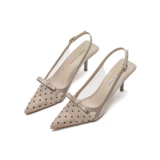 Сетчатая летняя обувь на высоком каблуке, нюдовые сандалии, французский стиль