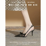 Сетчатая летняя обувь на высоком каблуке, нюдовые сандалии, французский стиль