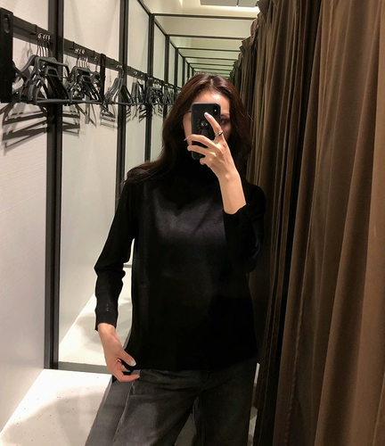 Zara, осенний базовый трикотажный лонгслив, свитер, высокий воротник