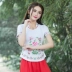 2018Yun Nam quốc gió áo sơ mi nữ cổ áo thêu hoa ngắn tay áo thun nữ mùa hè đầm Trung Quốc phong cách từ bi - Áo phông