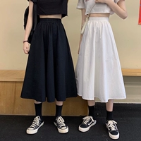 Черная осенняя демисезонная длинная брендовая длинная юбка, средней длины, А-силуэт, коллекция 2021, высокая талия, подходит для подростков
