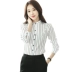 Mùa thu 2019 mới của phụ nữ Hàn Quốc sọc đen trắng dọc Slim áo sơ mi rộng tay dài áo voan - Áo sơ mi dài tay