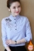Áo sơ mi nhung nữ mùa xuân 2018 phiên bản mới của Hàn Quốc áo sơ mi sọc dài tay hoang dã cho học sinh áo sơ mi trắng nữ đẹp Áo sơ mi dài tay
