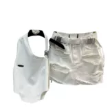 Жилет, ремень, джинсовая юбка, комплект, 2022, с открытой спиной, по фигуре