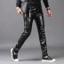 Mùa đông nam Hàn Quốc phiên bản của cá tính Slim đầu máy chân nhỏ quần da thời trang nhà tạo mẫu tóc xu hướng đen PU quần để giữ ấm