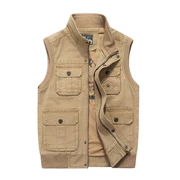 Xe jeep nam vest mùa xuân và mùa thu dày cotton trung niên vest rộng vai rộng vest cá vest đẹp trai - Áo vest cotton