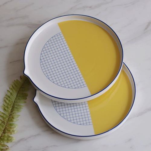 [Mengtian Liangpin] Creative INS Classic Yellow Blue Launcher Ceramics Plate/Light Food Postering Artifact